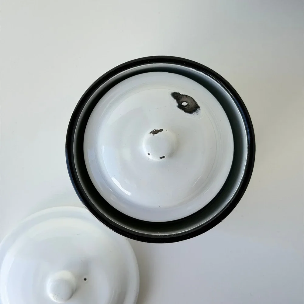 Vintage Rise and Shine Rooster Nesting Enamel Canister 3pc Set Farmhouse